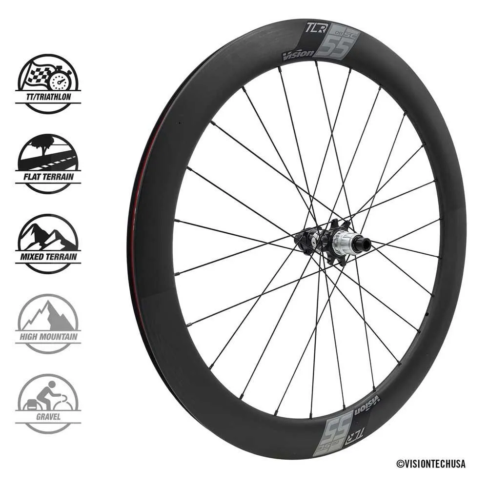 Vision Sc55 Cl Disc Tubeless Landeveishjulsett, Black, 12 x 100 / 12 x 148mm, Shimano/Sram HG Vision Sc55 Cl Disc Tubeless Landeveishjulsett, Black, 12 x 100 / 12 x 148mm, Shimano/Sram HG