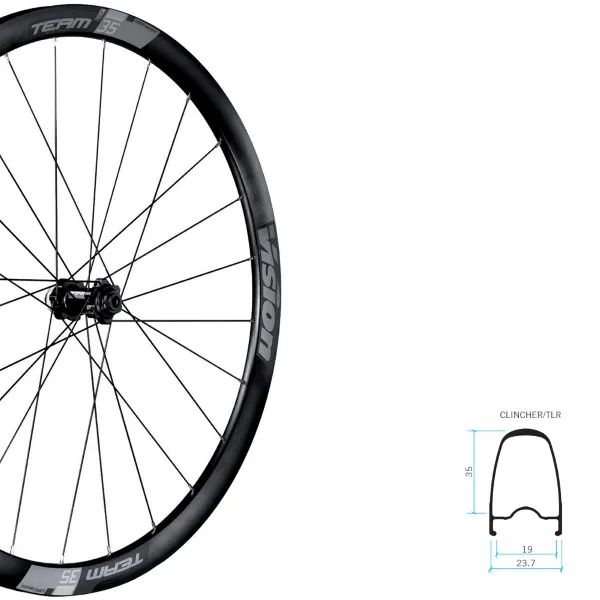Vision Team35 Cl Disc Tubeless B2 Landeveishjulsett, Black, 12 x 100 / 12 x 142mm, Sram XDR Vision Team35 Cl Disc Tubeless B2 Landeveishjulsett, Black, 12 x 100 / 12 x 142mm, Sram XDR