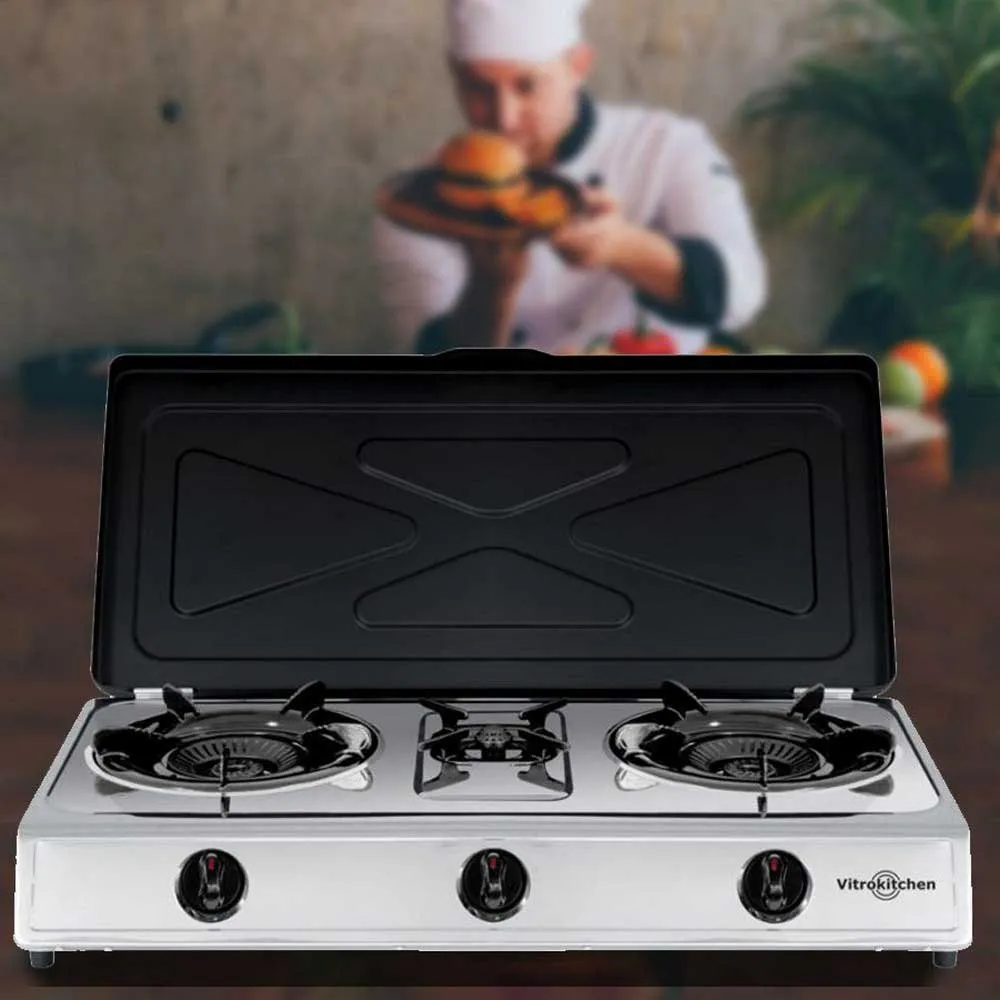 Vitrokitchen 360ib Gasskomfyr For Camping 3 Brennere, White / black, One Size