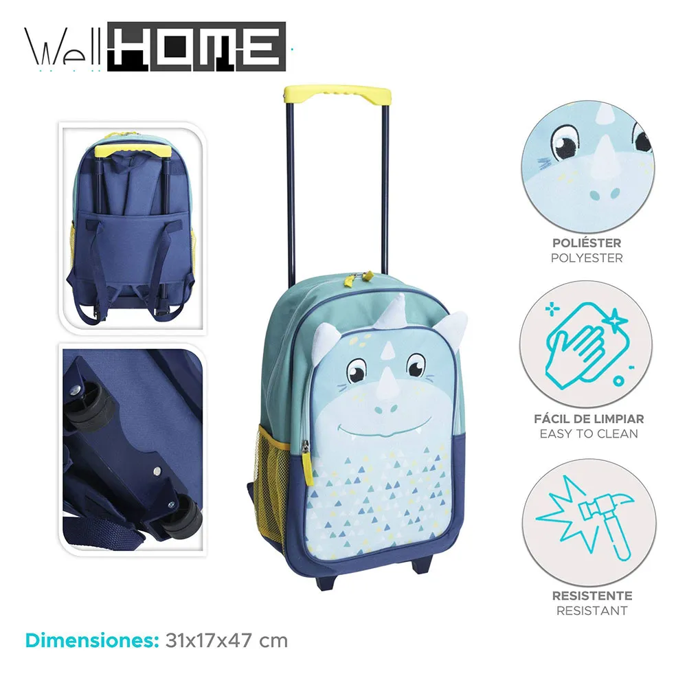 Wellhome 31x17x47 Cm Dino Ryggsekk Med Hjul, Blue