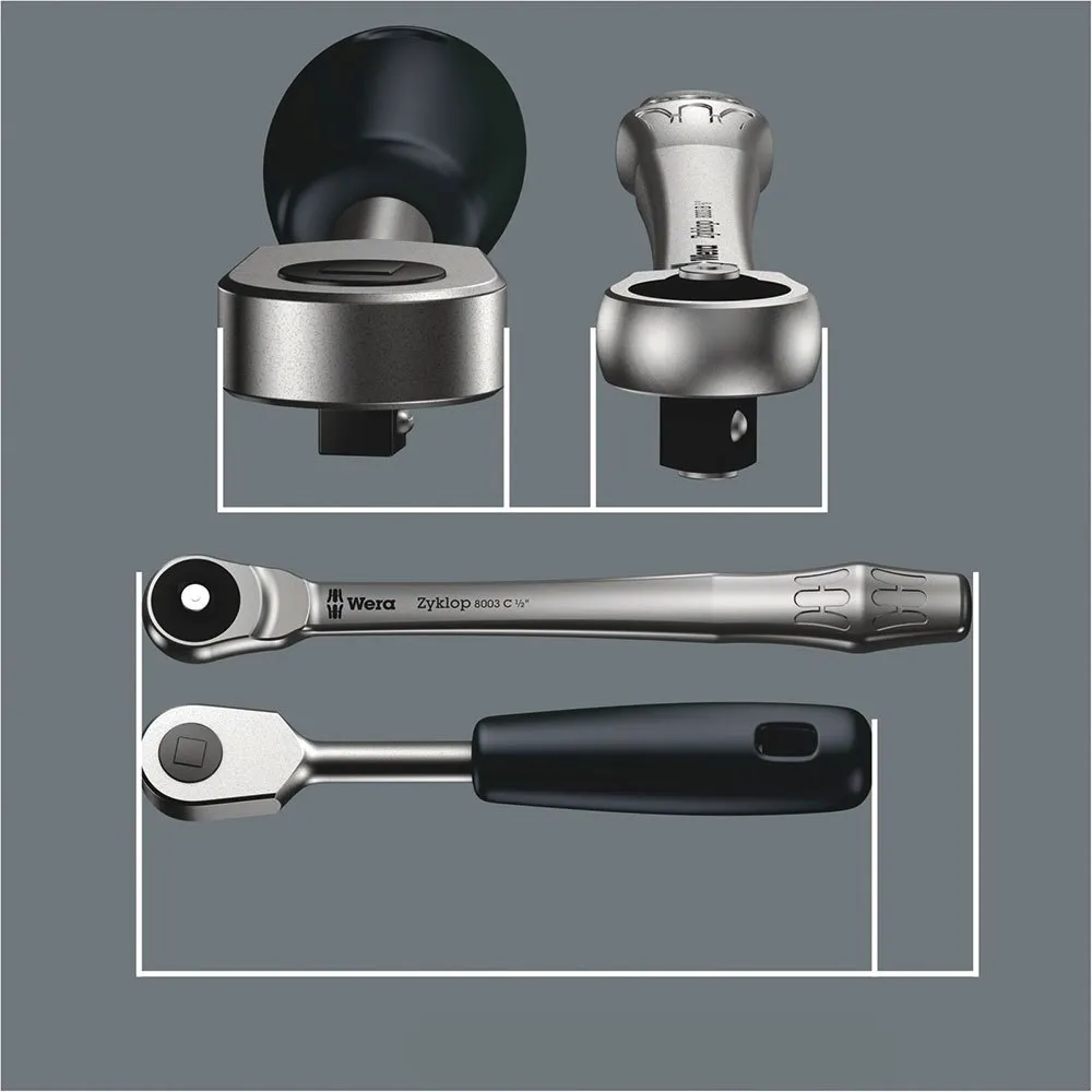 Wera 8100 Sa 7 Zyklop Metall-skralle-sett Med Gjennomgående Firkant, Silver, One Size