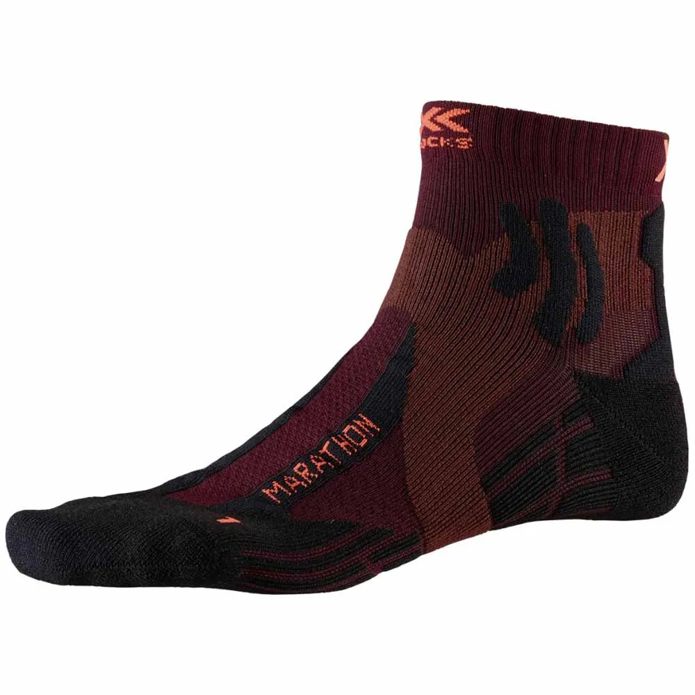 X-Socks Marathon Sokker male, Dark ruby / sunset orange