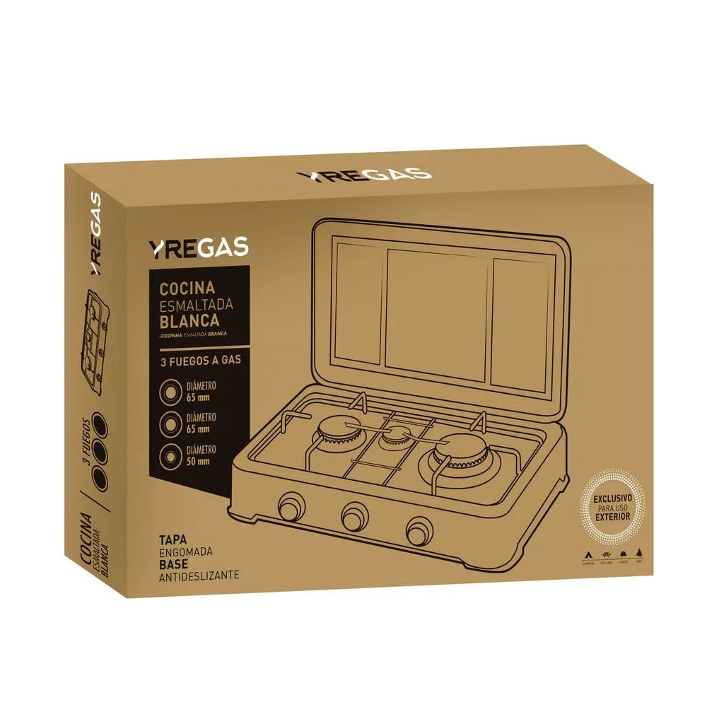 Yregas Gasskomfyr Emaljert 3 Brennere, White, One Size