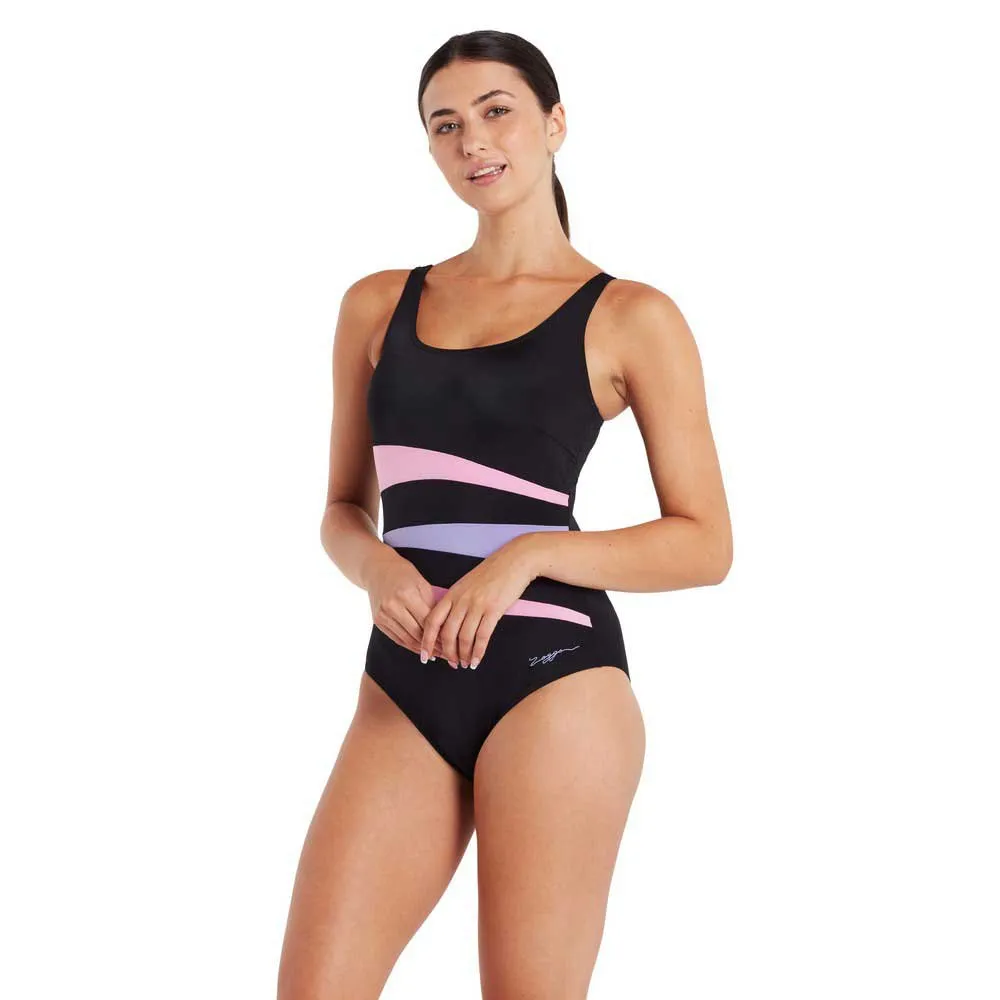 Zoggs Sumatra Adjustable Scoopback Badetøy female, Black / pink / lilac Zoggs Sumatra Adjustable Scoopback Badetøy female, Black / pink / lilac